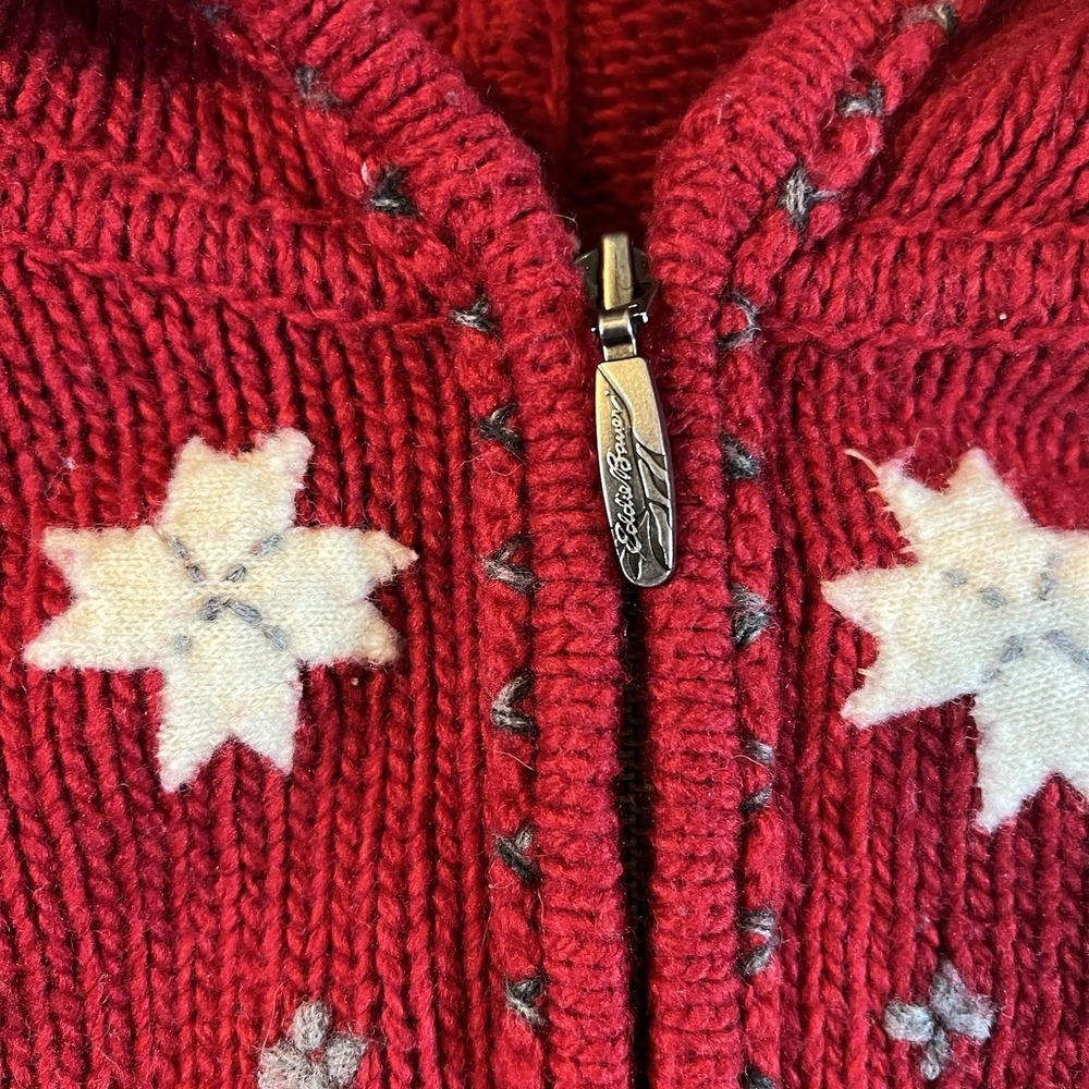 Eddie Bauer Collections Holiday'08 Wool Snowflake Hooded Cardigan Sweater‎ XXL - Picture 5 of 13